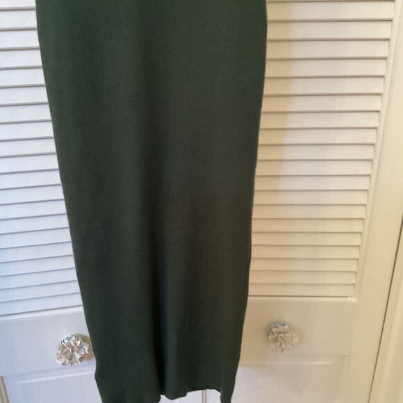 Collectif Vintage Green Ribbed Short Sleeve Knit MIDI Dress Collar, Size 2 - Picture 5 of 16
